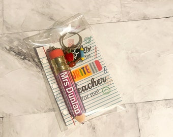 Teacher Keychain, Teacher Gift, Glitter Teacher Keychain, Teacher Appreciation Gift, Pencil Teacher Keychain, End of School Teacher Gift