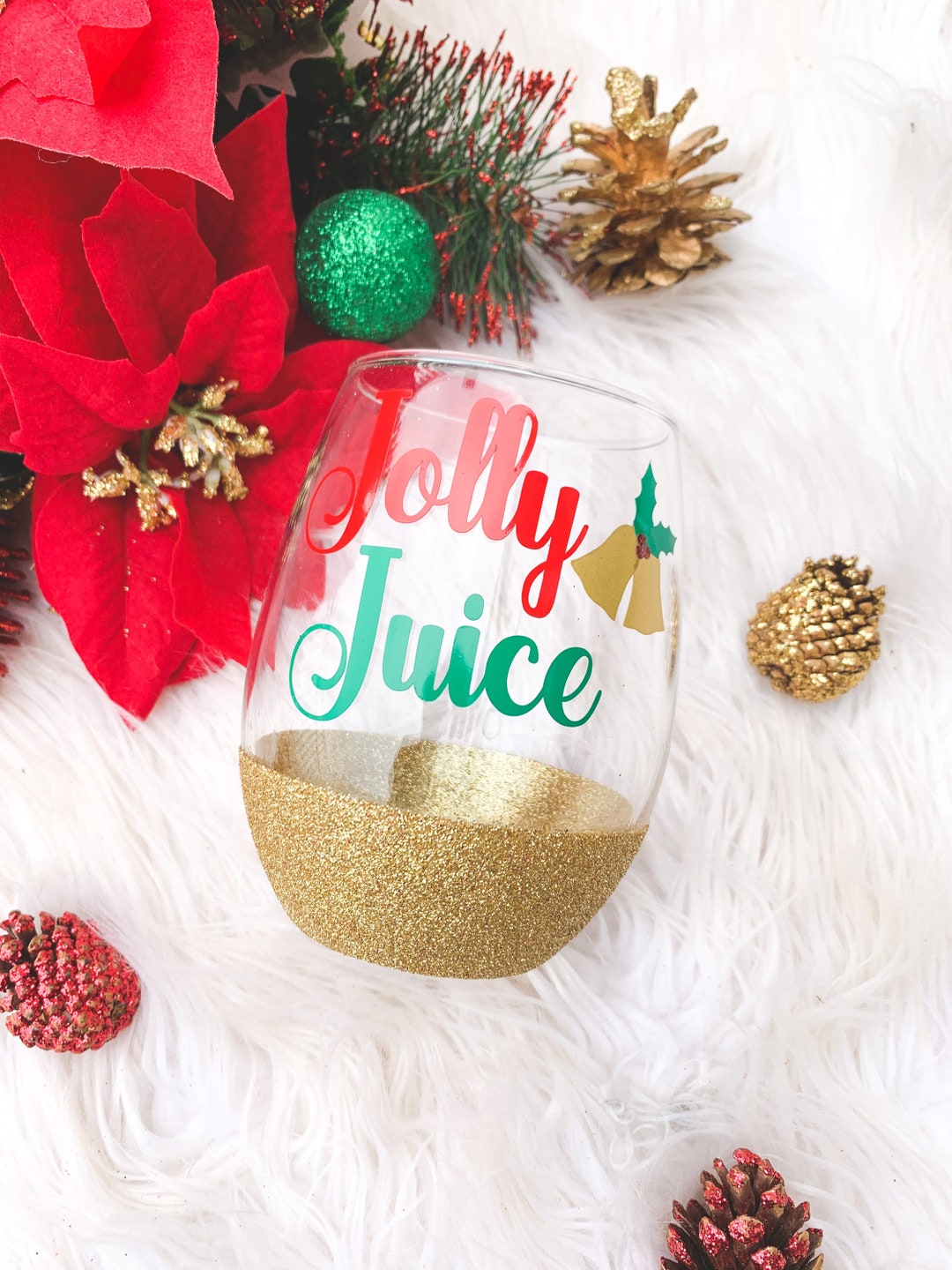 Jolly Juice Christmas Wine Glass, Jingle Juice Wine Glass, Christmas