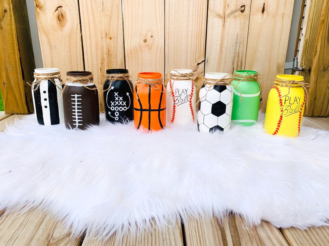 Sports Theme Mason Jars Basketball Baseball Football Mason Etsy