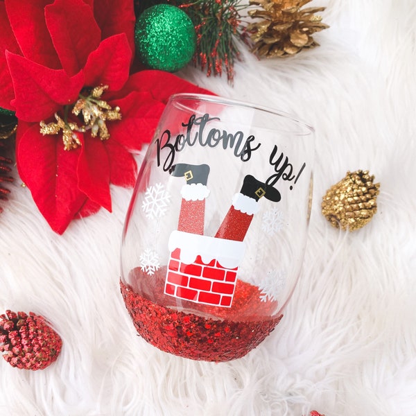 Bottoms Up Santa Wine Glass, Christmas Wine glass, Santa Wine Glass, Funny Christmas Gift, Christmas gift Exchange, Secret Santa Gift