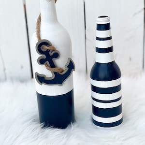 Nautical Wine Bottle, Nautical Decor, Beach Wine Bottle, Beach Decor, Nautical Centerpieces, Beach centerpieces