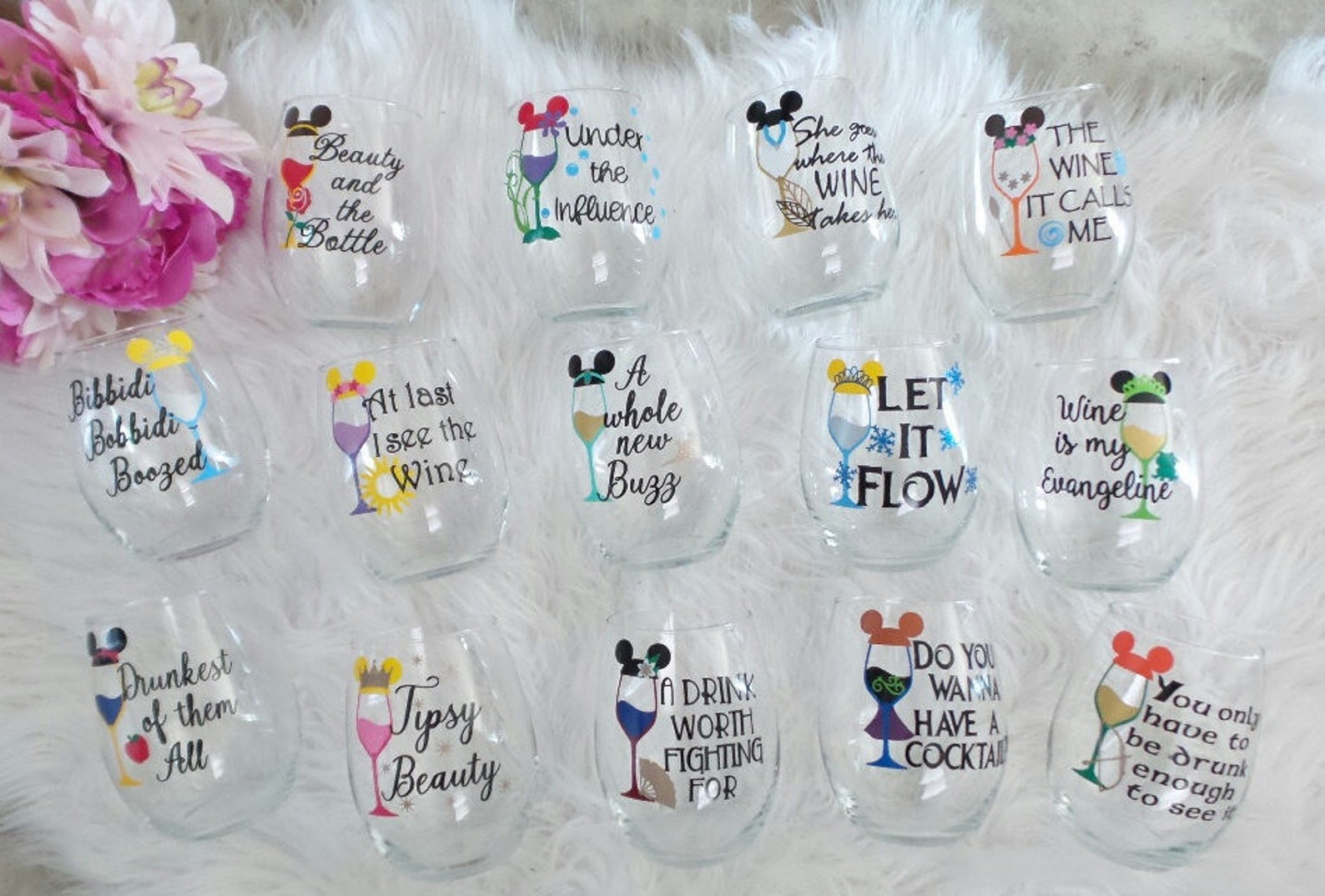 Disney Princess Inspired Wine Glassesdisney Princess Wine Etsy