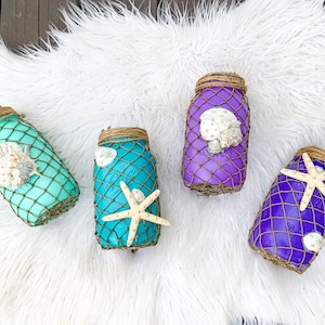 Mermaid Mason Jars Set of 4,Under the Sea Centerpieces, Mermaid Birthday, Under the Sea birthday, Mermaid centerpieces, little mermaid decor