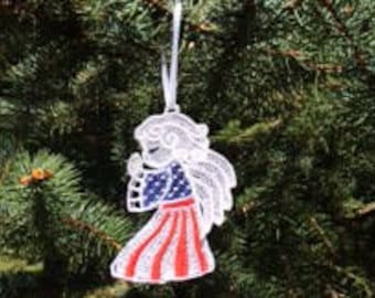 Free Standing Lace Patriotic Angel Ornament