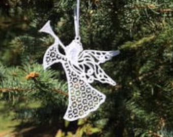 Free Standing Lace Angel with Horn Christmas Ornament