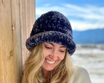 Crocheted Velvety Bucket Hat: Ultra Thick Fuzzy Winter Hat