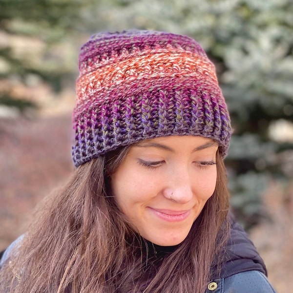 Textured Crocheted Multicolor Winter Beanie Hat - Women's Crochet Beanie Hat - Colorful Winter Beanie -Multi-colored Winter Cap -Winter Wear