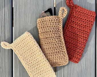 Crocheted Sunglasses Case, Polypropylene Cord, Glasses Pouch with Loop Handle