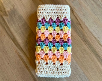 Crocheted Striped Sunglasses Case: Colorful Cotton Eyewear Pouch