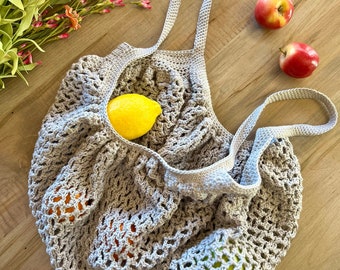 Crocheted Cotton Mesh Market Bag – Expandable Summer Tote