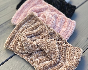 Crocheted Velvety Soft Twisted Ear Warmer: Warm Winter Headband
