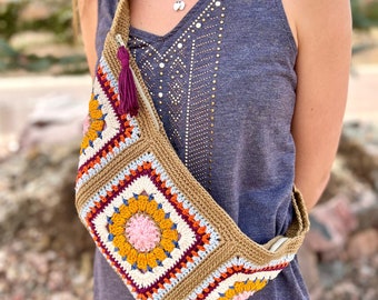 Crocheted Crossbody Sling Bag - Adjustable Fanny Pack - Lined Zipper Sling Bag - Hands Free Boho Bag - Crochet Bag - Bum Bag - Sling Bag