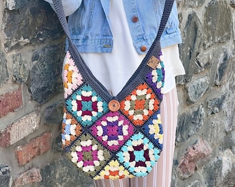 Crocheted Summer Boho Shoulder Bag - Crocheted Bag - Crossbody Summer Bag - Boho Shoulder Bag - Granny Square Bag -Summer Bag -Crochet Purse