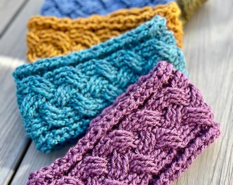 Crocheted Cable Knit Ear Warmer: Soft Chunky Winter Headband