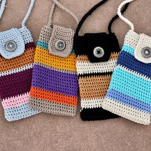 Crocheted Striped Smartphone Crossbody Bag: Small Cotton Phone Purse