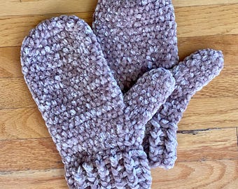 Velvety Soft Crocheted Mittens: Warm Winter Cuffed Gloves