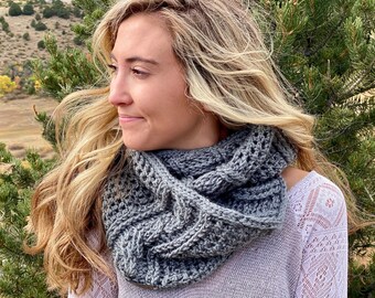 Crocheted Cabled Winter Infinity Neck Cowl - Women's Warm Infinity Neck Cowl - Cabled Infinity Scarf - Cabled Winter Scarf - Holiday Gift