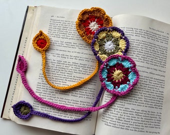 Crocheted Flower Bookmark - Flower and Leaf Bookmark - Book Lover Gift - Reading Accessory - Handmade Bookmark - Crocheted Cotton Bookmark