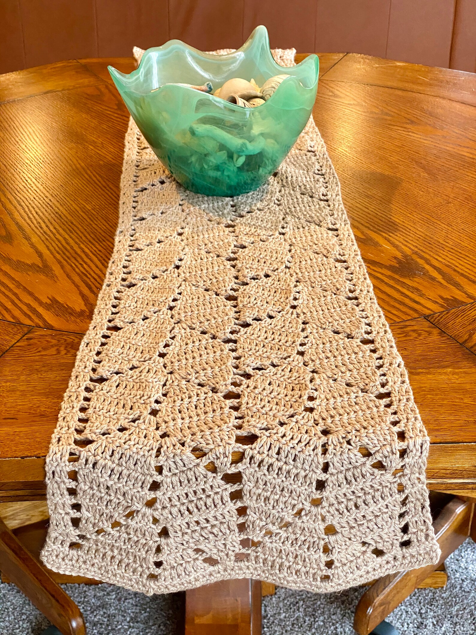 Crocheted Leaf Pattern Table Runner Home Decor Tan Cotton Etsy