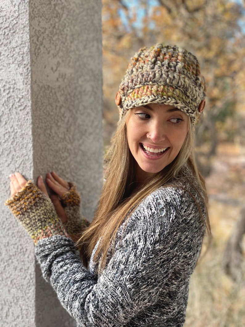 Crocheted Chunky Newsboy Cap Crocheted Chunky Wrist Warmers Newsboy Hat Matching Set Newsboy Hat and Wrist Warmers Gift Idea for Her