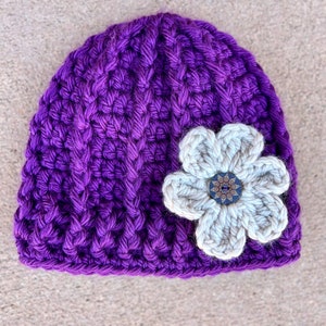 Crocheted Bulky Winter Hat with Flower Women's Thick Winter Beanie Hat Flower Accented Winter Hat Chunky Crocheted Beanie Winter Hat image 6