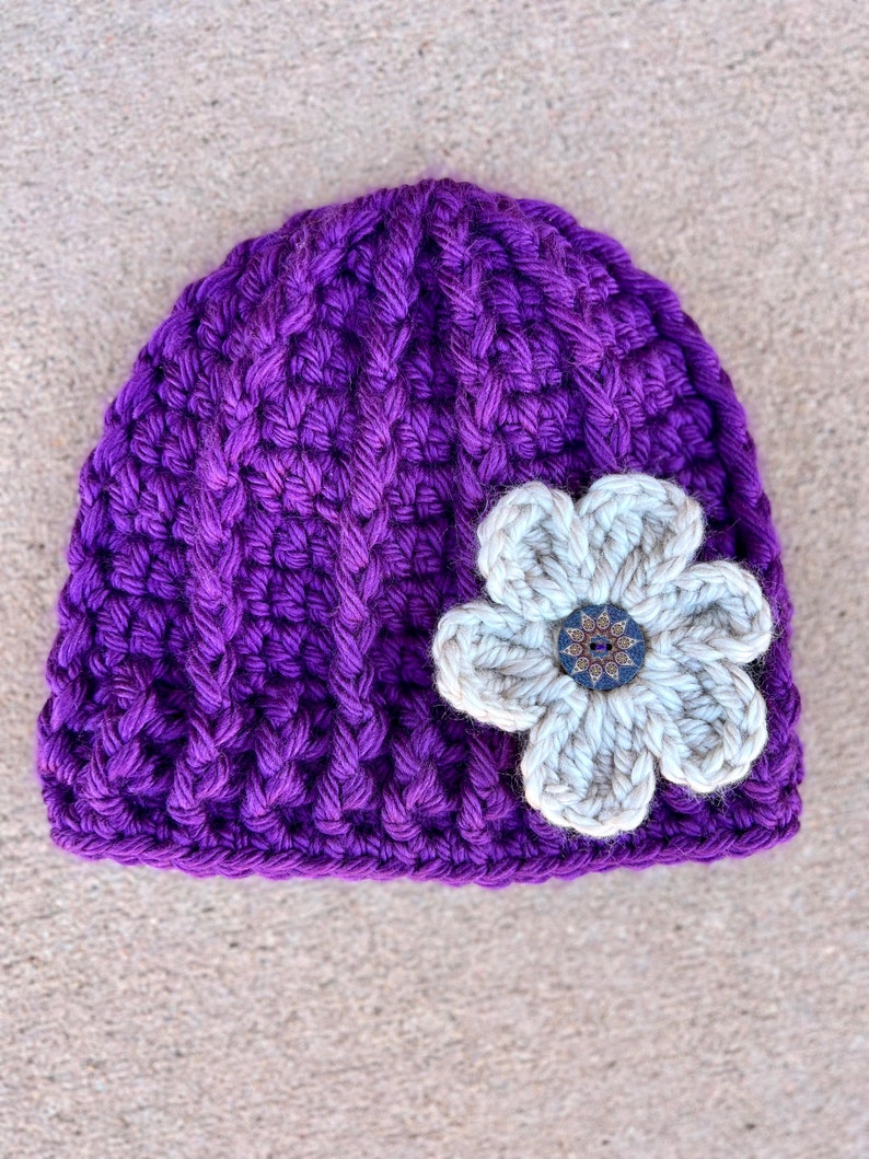 Crocheted Bulky Winter Hat with Flower Women's Thick Winter Beanie Hat Flower Accented Winter Hat Chunky Crocheted Beanie Winter Hat image 6