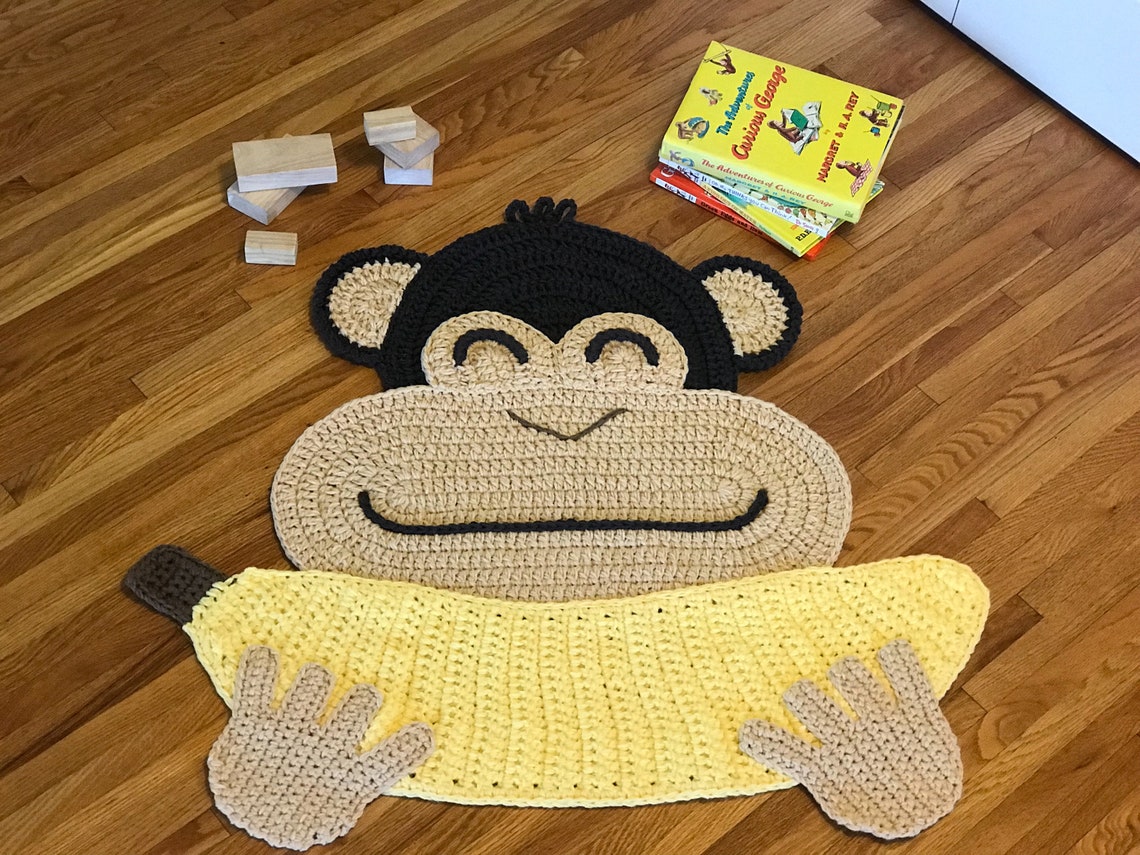 Crocheted Monkey Rug for Childs Room Chip the Monkey Rug Etsy
