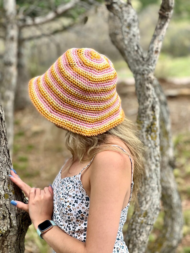 Crocheted Summer Bucket Hat Women's Packable Sun Hat Striped Bucket Hat Beach Hat Summer Hat Colorful Sun Hat Women's Bucket Hat "Sun" (yellows)