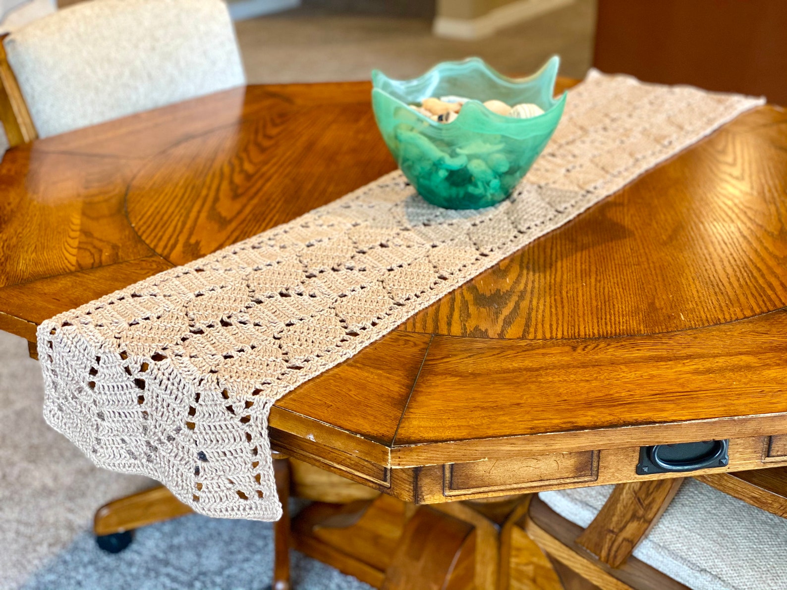 Crocheted Leaf Pattern Table Runner Home Decor Tan Cotton Etsy