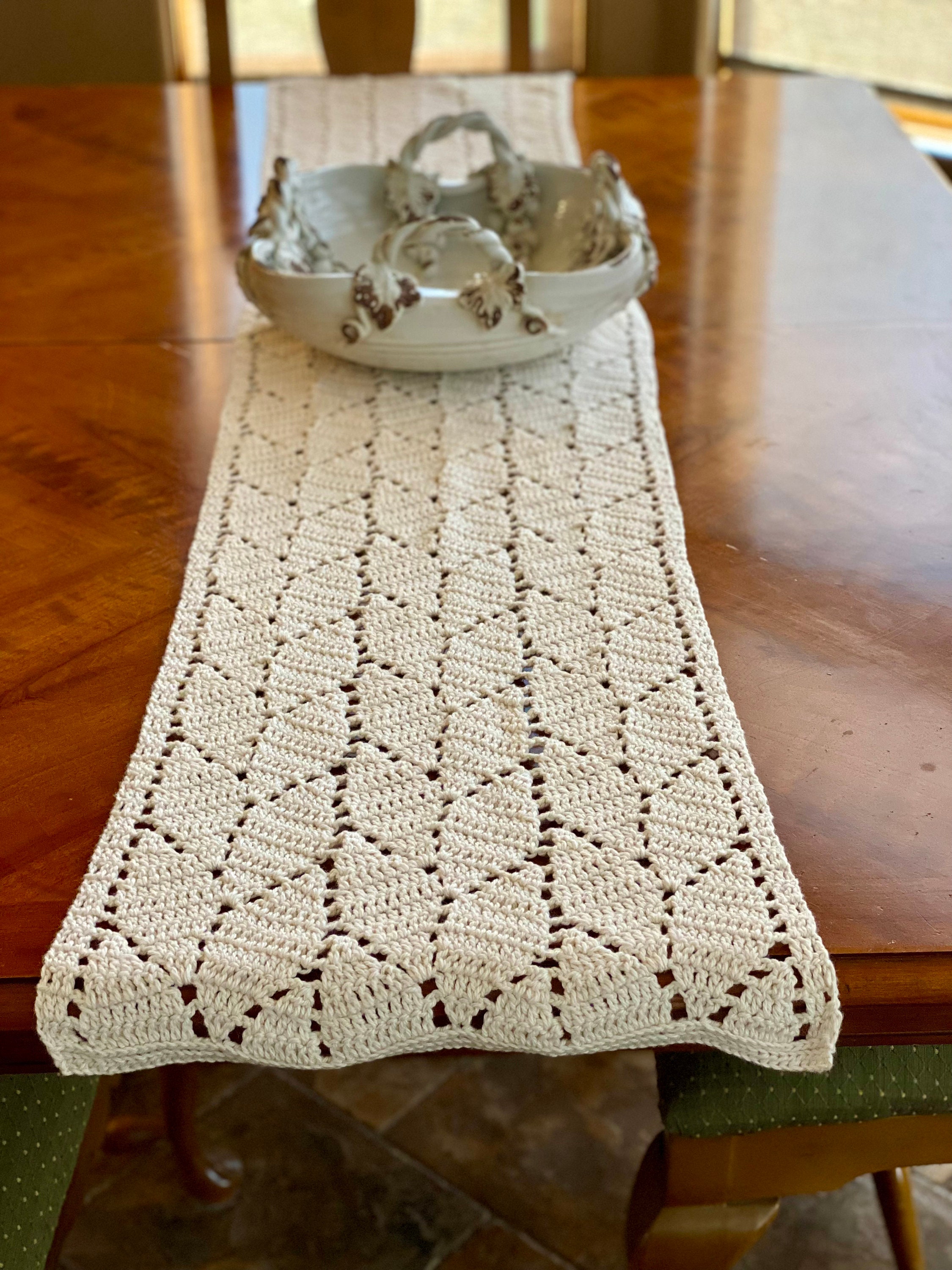 Crocheted Leaf Pattern Table Runner Home Decor Tan Cotton Etsy