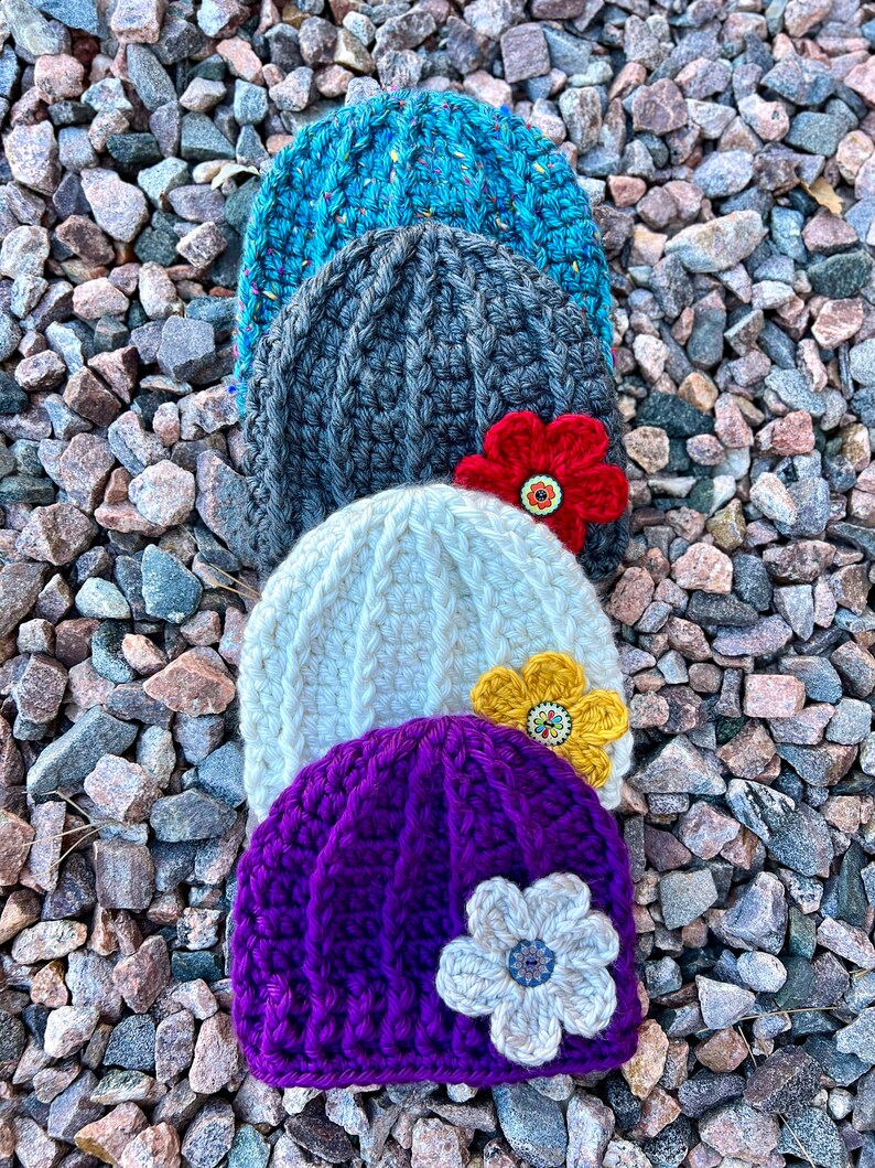 Crocheted Bulky Winter Hat with Flower Women's Thick Winter Beanie Hat Flower Accented Winter Hat Chunky Crocheted Beanie Winter Hat image 2