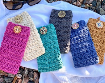 Crocheted Cotton Sunglasses Case: Lined Glasses Pouch with Wood Button