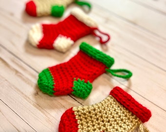 Mini Crocheted Christmas Stocking Ornament – Handmade Holiday Decor