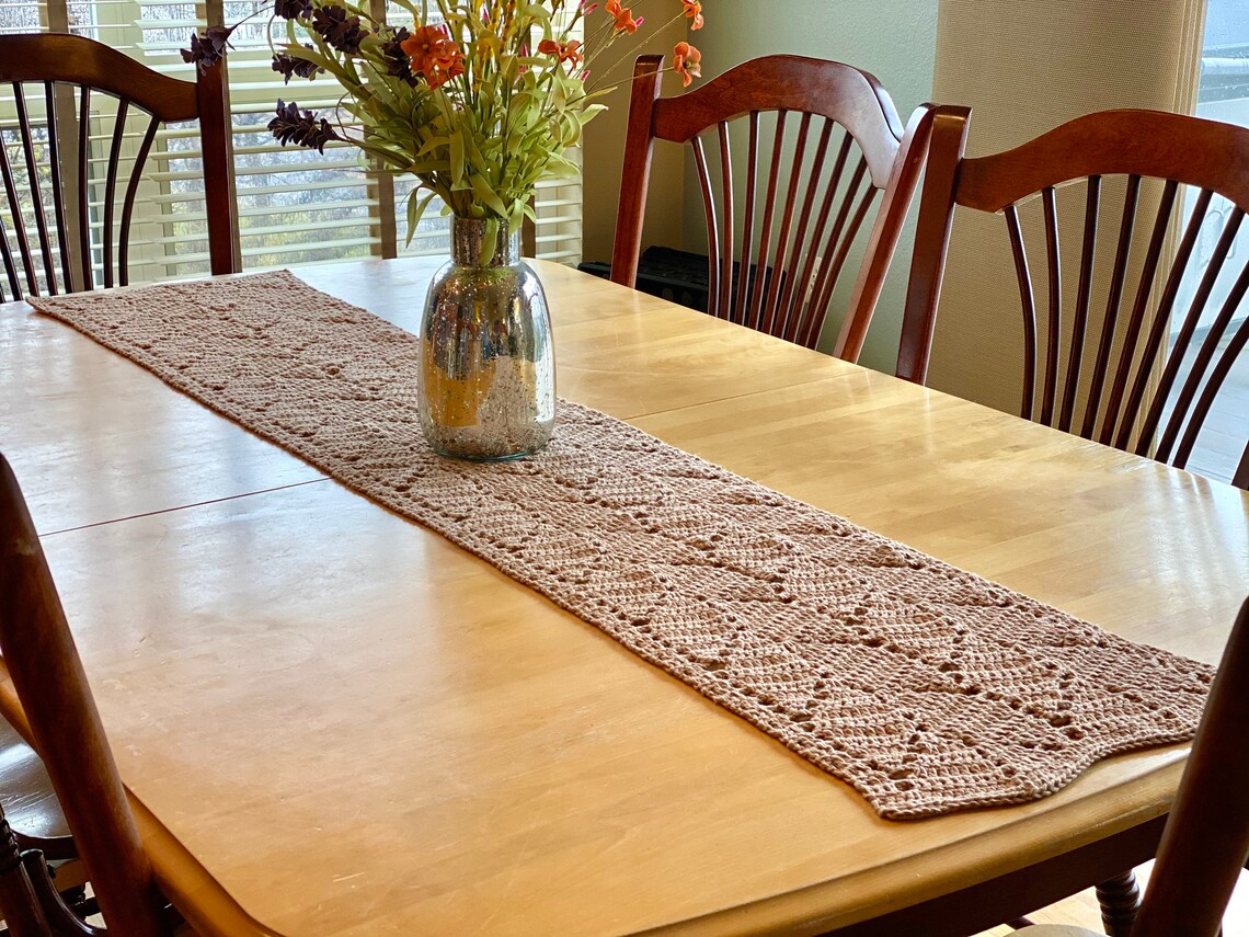 Crocheted Leaf Pattern Table Runner Home Decor Tan Cotton Etsy