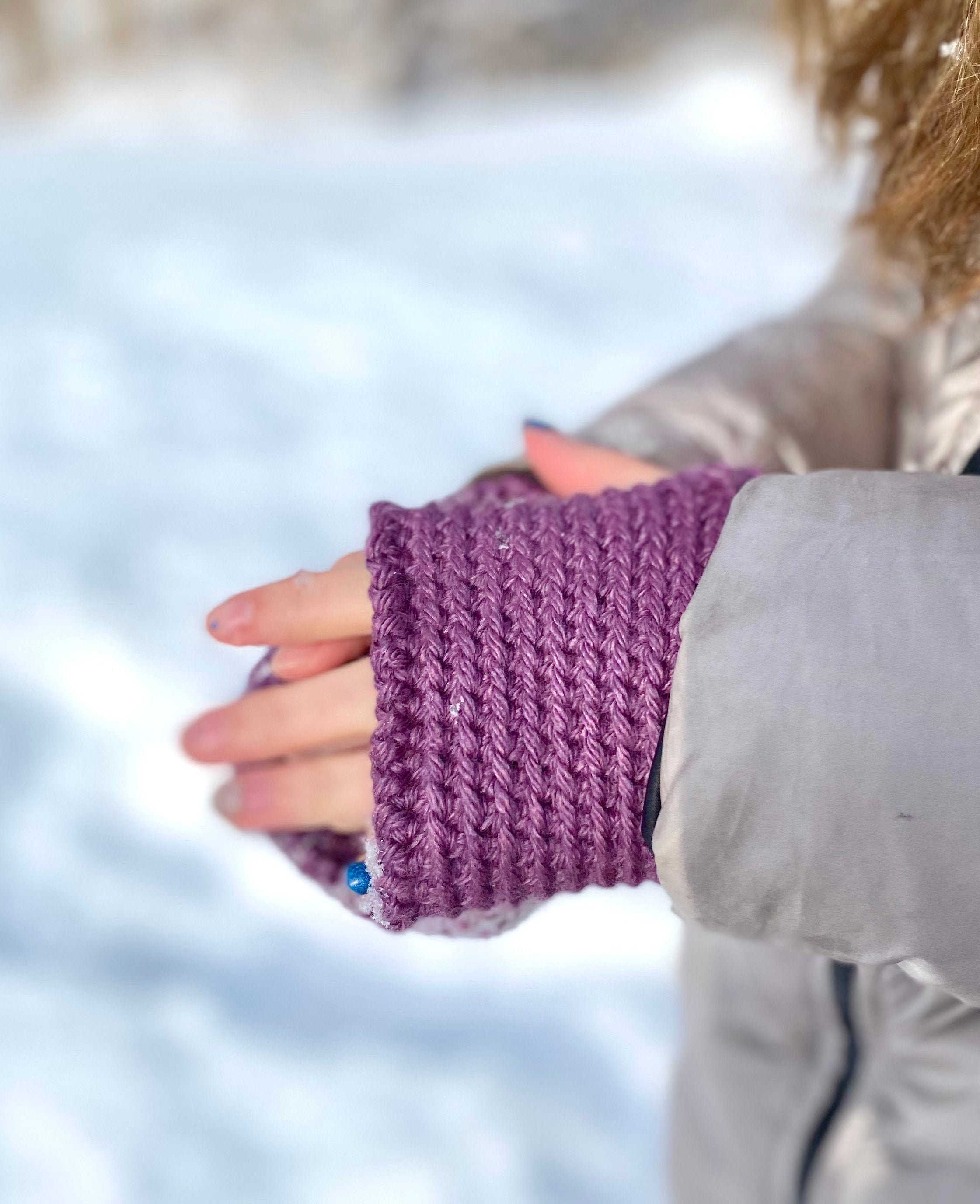 Crocheted Fingerless Mittens with Cuffs - Women's Winter Wrist Warmers -  Crocheted Texting Gloves - Crocheted Jewel Toned Wrist Warmers