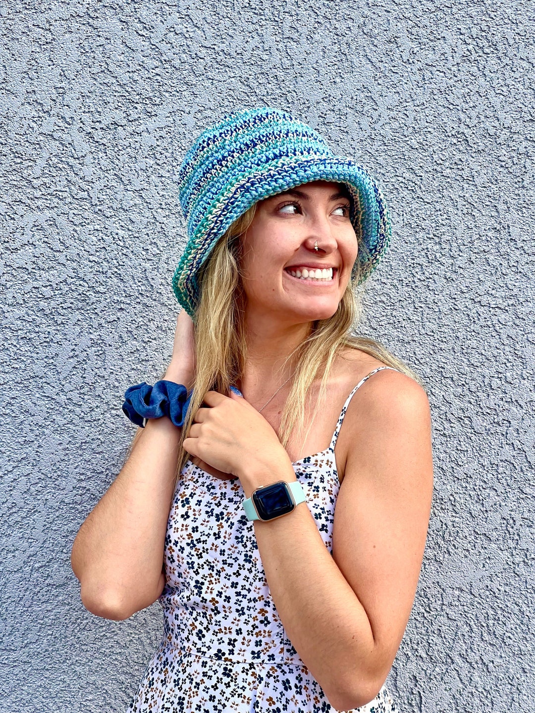 Crocheted Striped Summer Bucket Hat: Cotton Beach Sun Hat - Etsy