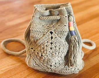 Crocheted Mini Backpack: Wildrose Mercerized Cotton Boho Bag