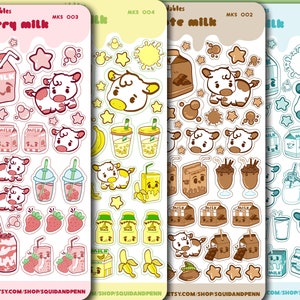 Uni, Erdbeere, Schokolade, Bananenmilch Sticker Blatt, Squidable Planner Sticker, MKS 001, 002, 003, 004