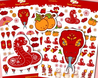 Lunar New Year Stickerbogen Set: Jahr der Schlange Sternzeichen Sticker