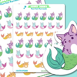 Purrmaid Kawaii Planner Stickers Set of 2, Purrfect Purrmaids