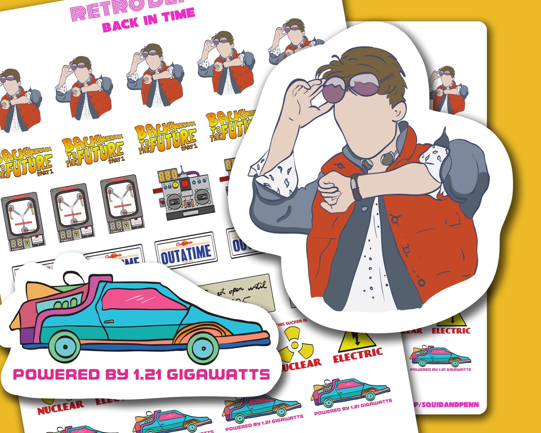 Back in Time Planner Sticker Sheets, Flux Capacitor, Mcfly, Delorean ...