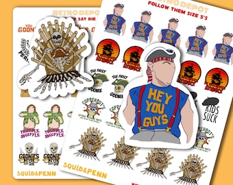 Abenteurer Sticker Bogen, 80's Filme, Truffle Shuffle, One Eyed Willie, Faultier, Nostalgie Sticker