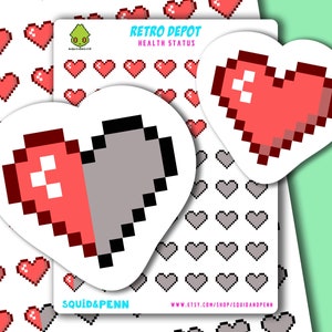 Folhas de adesivos de planejador retrô de coração de estado de saúde de 8 bits
