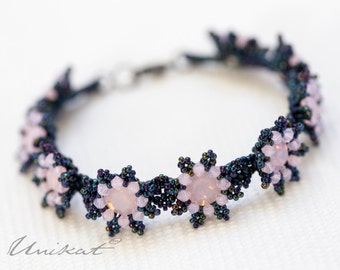 Bracelet La Fleur - France opale bleu nuit/rosé