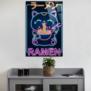 Plexi Glass Wall Art - By V1 Tech - Artist: Donnie Art - Retro Neon Ramen Neko