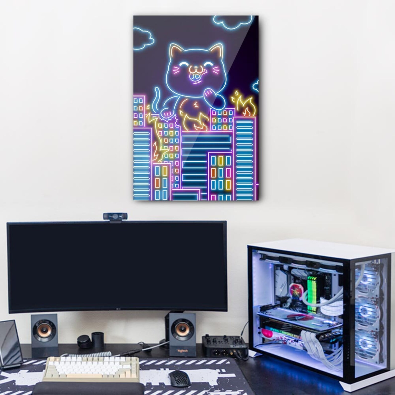 Plexi Glass Wall Art by V1tech artist Donnie Art neon Cat Etsy