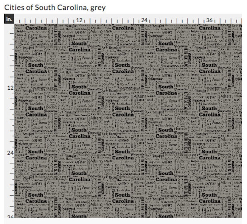 South Carolina Cities fabric teal and black by the yard gray and black