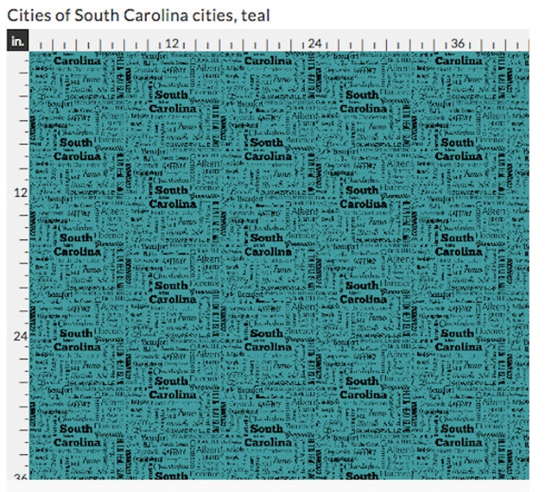 South Carolina Cities fabric teal and black by the yard gray and black