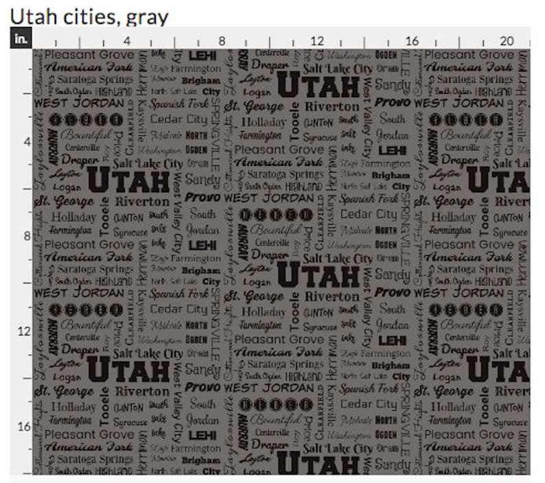 Utah Cities fabric grey and black navy blue and yellow Fat Quarter