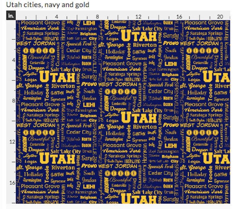 Utah Cities fabric grey and black navy blue and yellow Fat Quarter